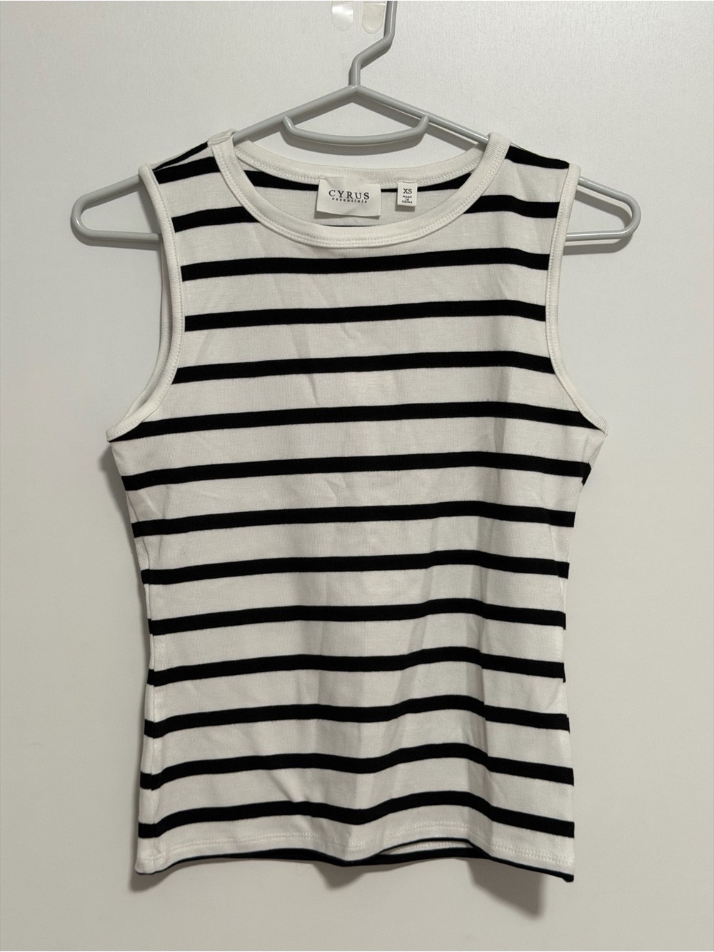 Cyrus White and Black Horizontal Stripe Tank
